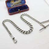 Edwardian Sterling Silver Graduating Albert Watch Chain 1907 London with T-bar
