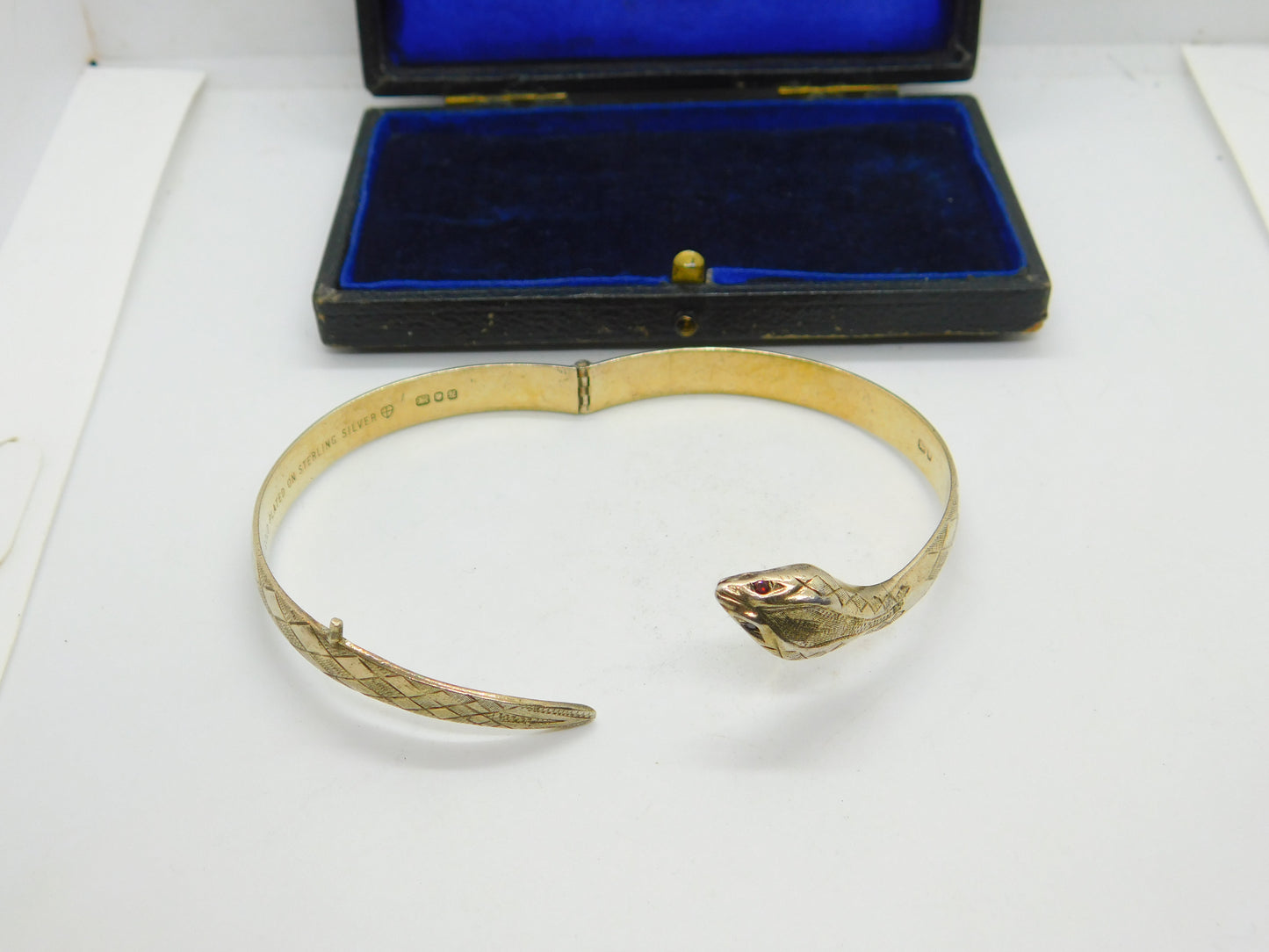 Sterling Silver Gilt Large Serpent Snake Form Bangle Bracelet Vintage 1975