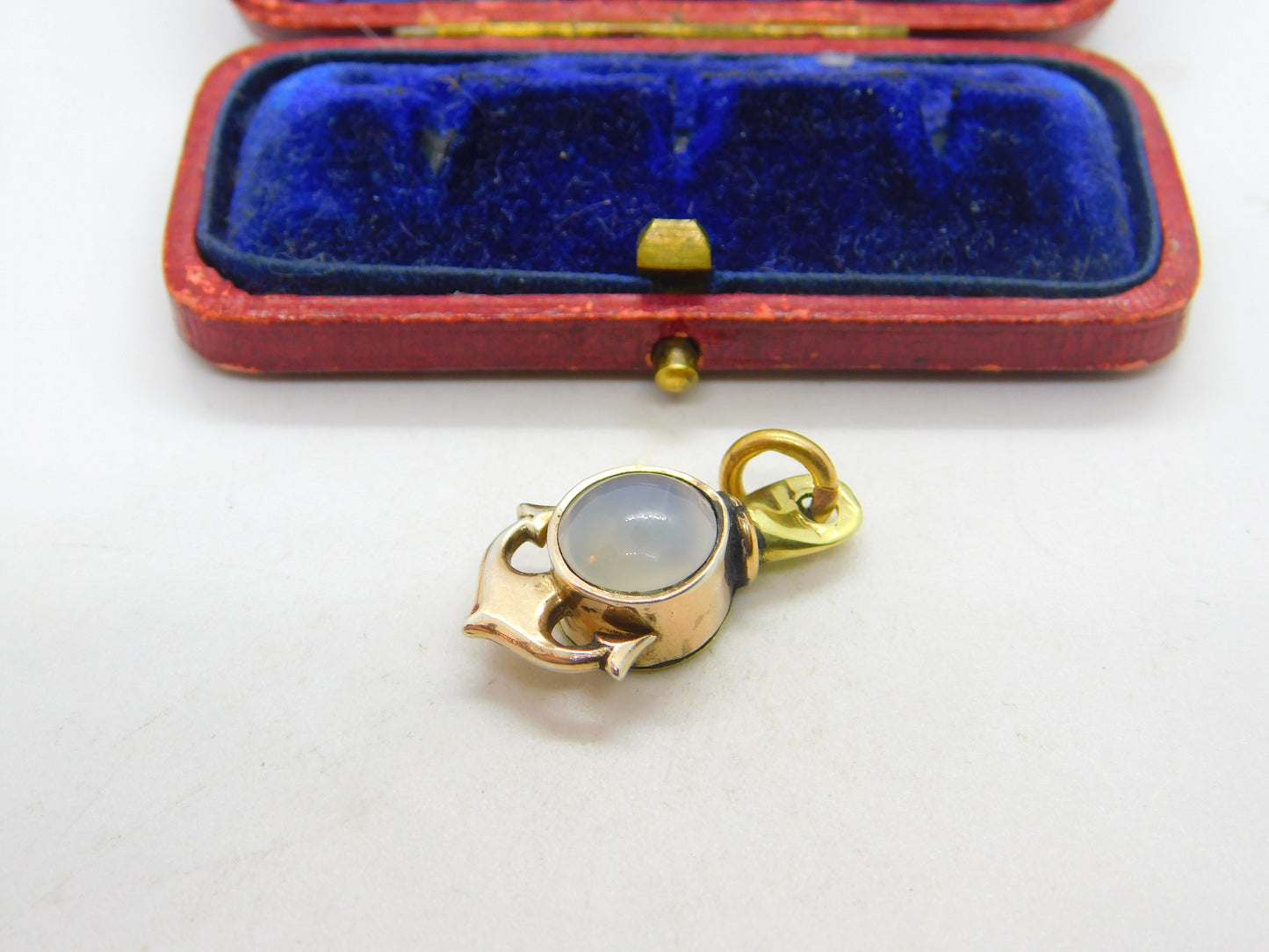 Victorian 9ct Gold Cabochon Moonstone Anchor Form Compass Fob Pendant c1850