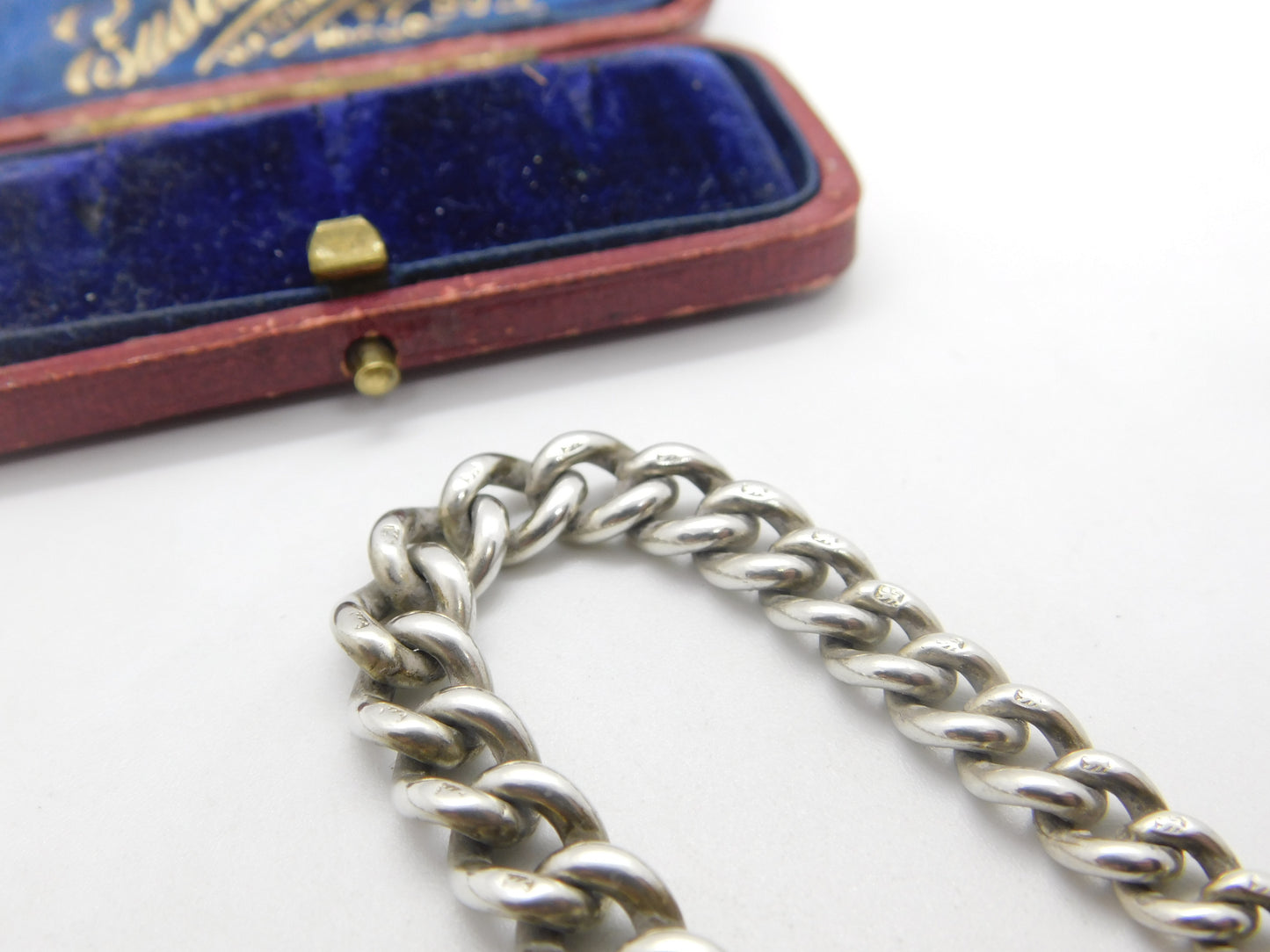 Edwardian Sterling Silver Graduating Albert Watch Chain 1907 London with T-bar