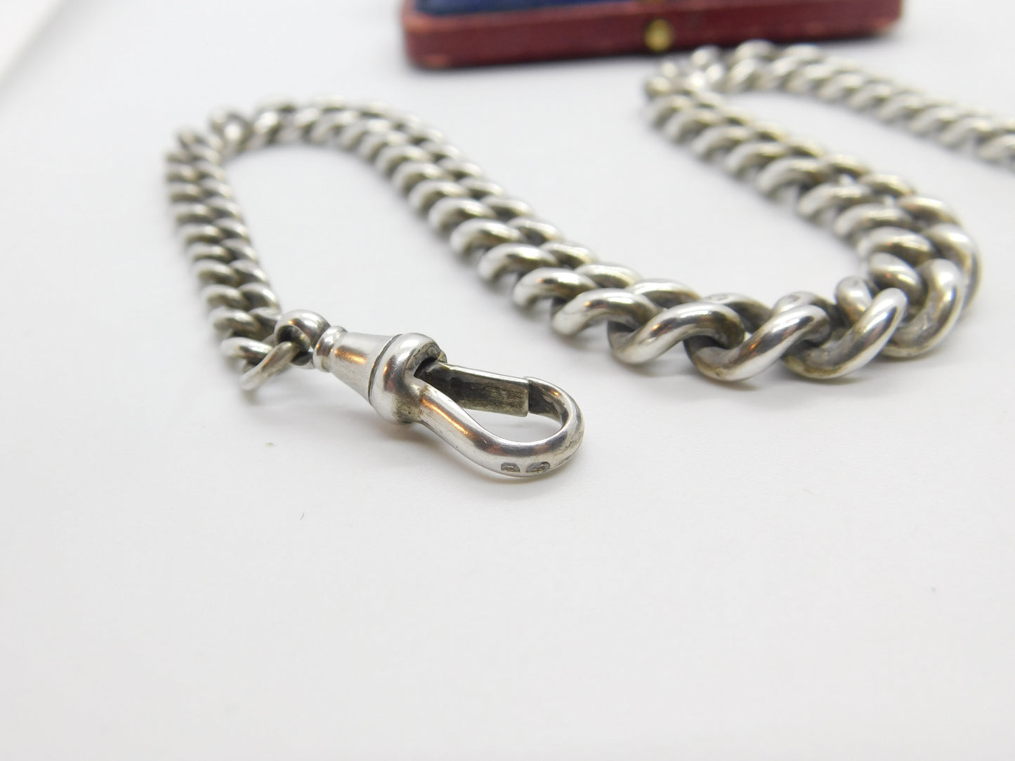 Edwardian Sterling Silver Graduating Albert Watch Chain 1907 London with T-bar