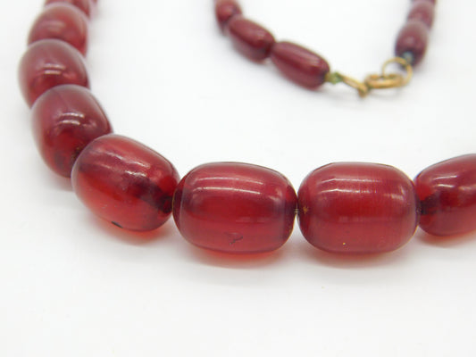 Graduating Barrel Cherry Amber Bakelite Bead Necklace Antique Art Deco c1920