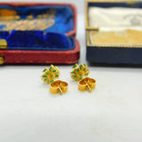 18ct Yellow Gold, Emerald & Diamond Floral Cluster Stud Earrings Vintage London
