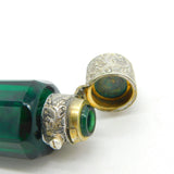 Victorian Sterling Silver, 9ct Gold, Green Glass Double Ended Scent Bottle c1880