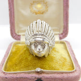 Large Sterling Silver Native American Chief Statement Ring Vintage c1970