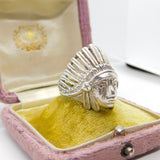Large Sterling Silver Native American Chief Statement Ring Vintage c1970