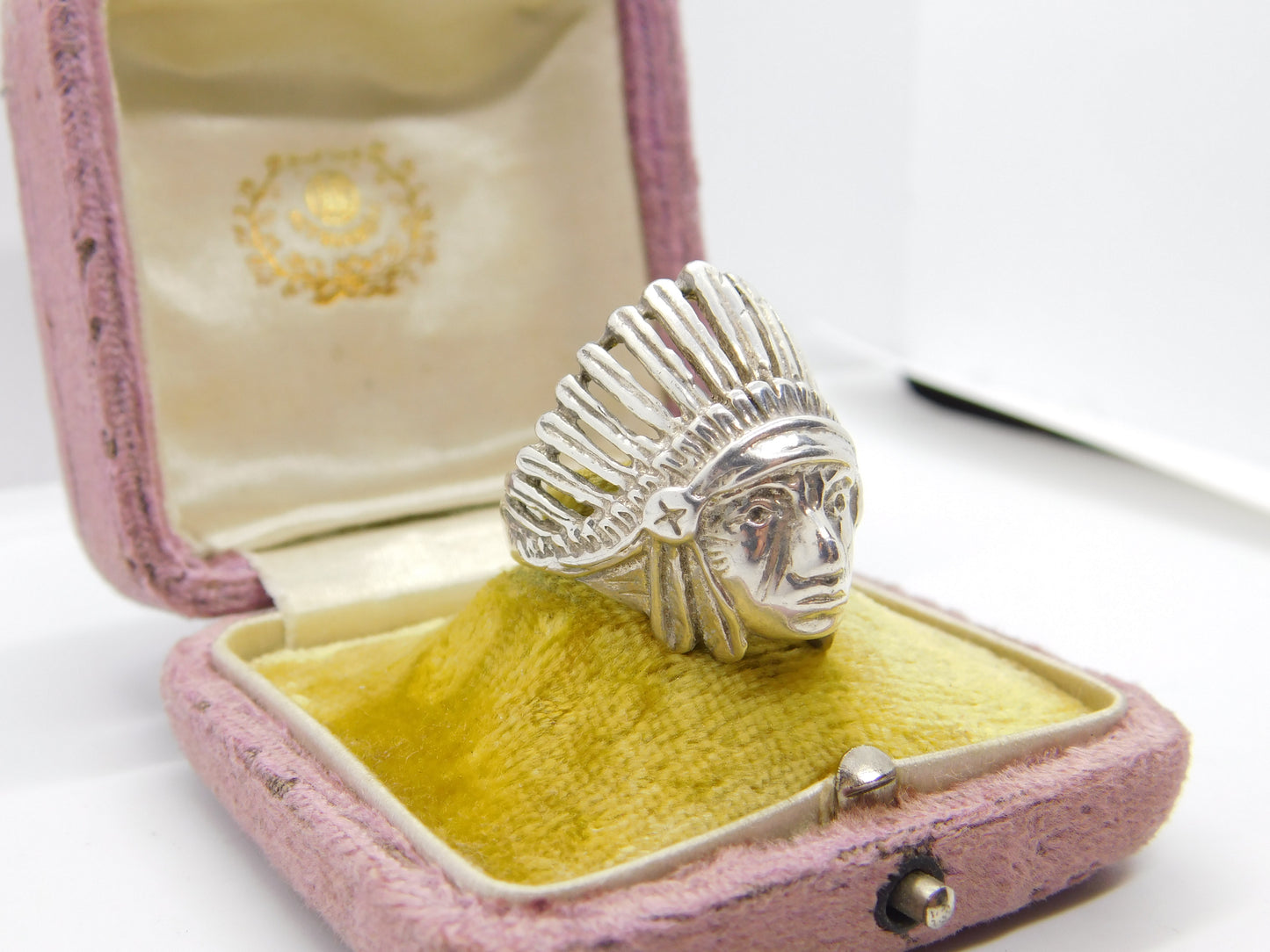 Large Sterling Silver Native American Chief Statement Ring Vintage c1970