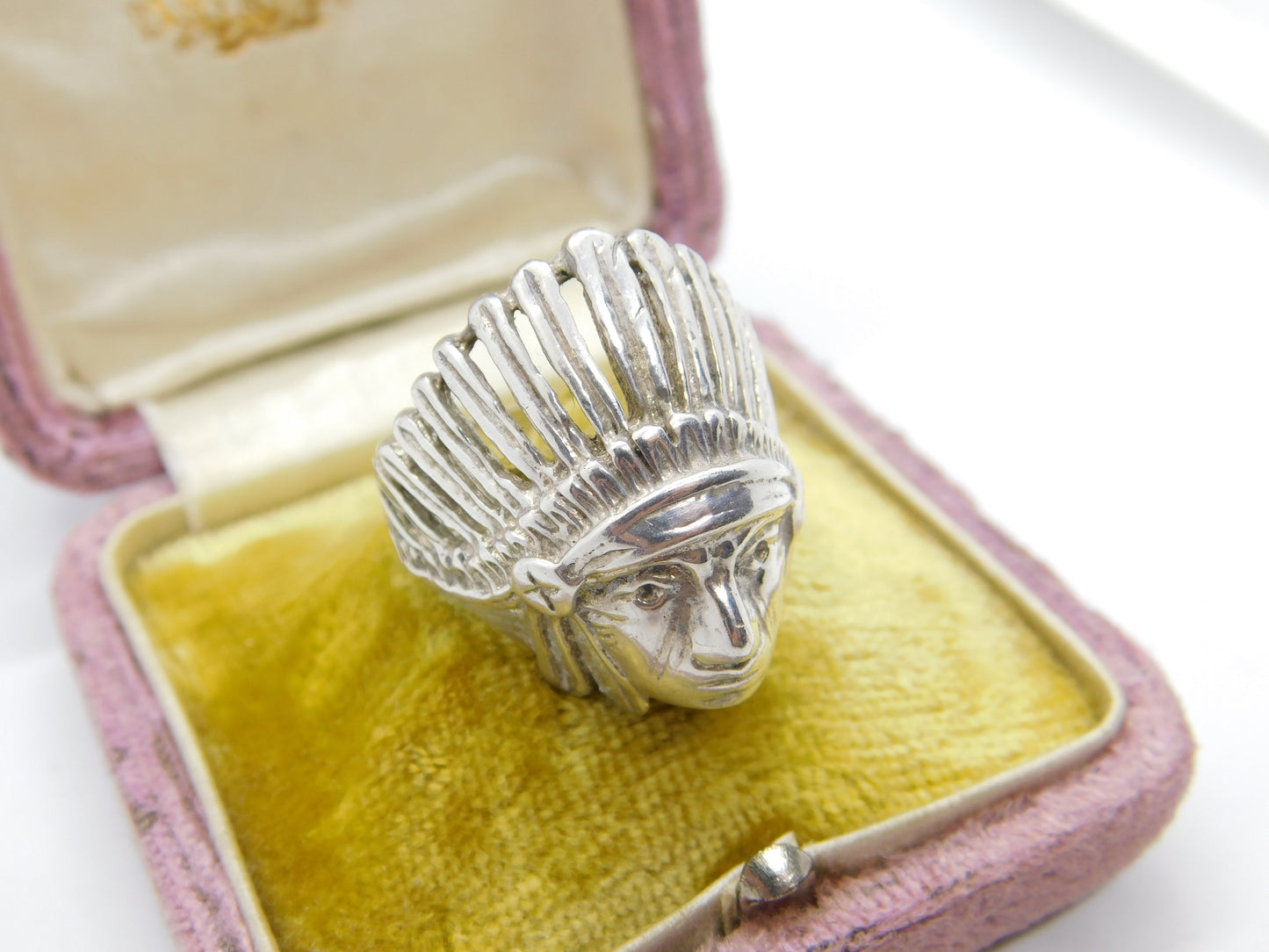 Large Sterling Silver Native American Chief Statement Ring Vintage c1970