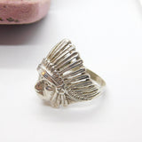 Large Sterling Silver Native American Chief Statement Ring Vintage c1970