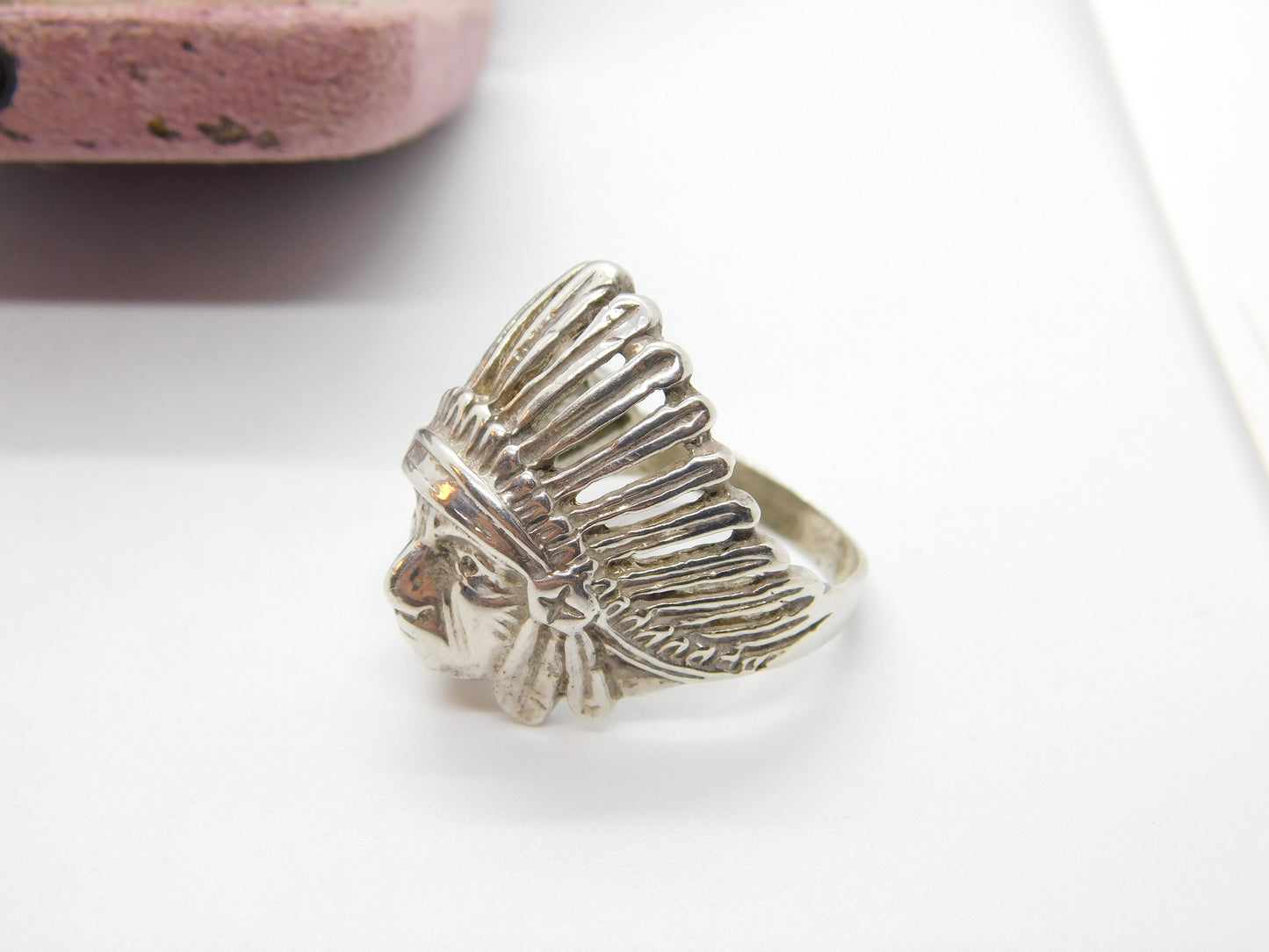 Large Sterling Silver Native American Chief Statement Ring Vintage c1970