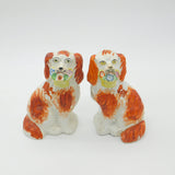 Victorian Pair of Staffordshire Pottery Spaniels Flower Baskets Antique c1860