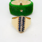 10ct Yellow Gold, Sapphire & Diamond Statement Ring Vintage c1980
