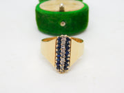 10ct Yellow Gold, Sapphire & Diamond Statement Ring Vintage c1980