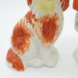 Victorian Pair of Staffordshire Pottery Spaniels Flower Baskets Antique c1860