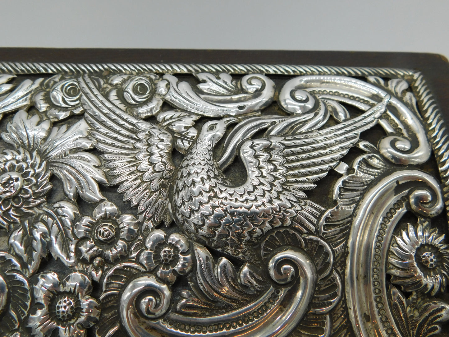 Edwardian Large Sterling Silver Mounted Desk Tidy Stand Antique 1902 Birmingham