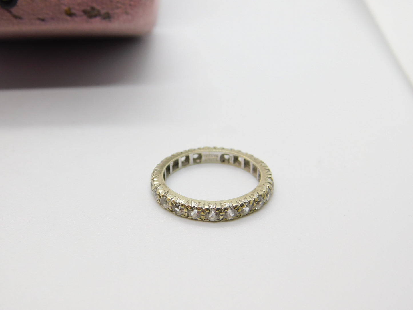 9ct White Gold & Spinel Set Full Eternity Ring Vintage c1970 Size L UK