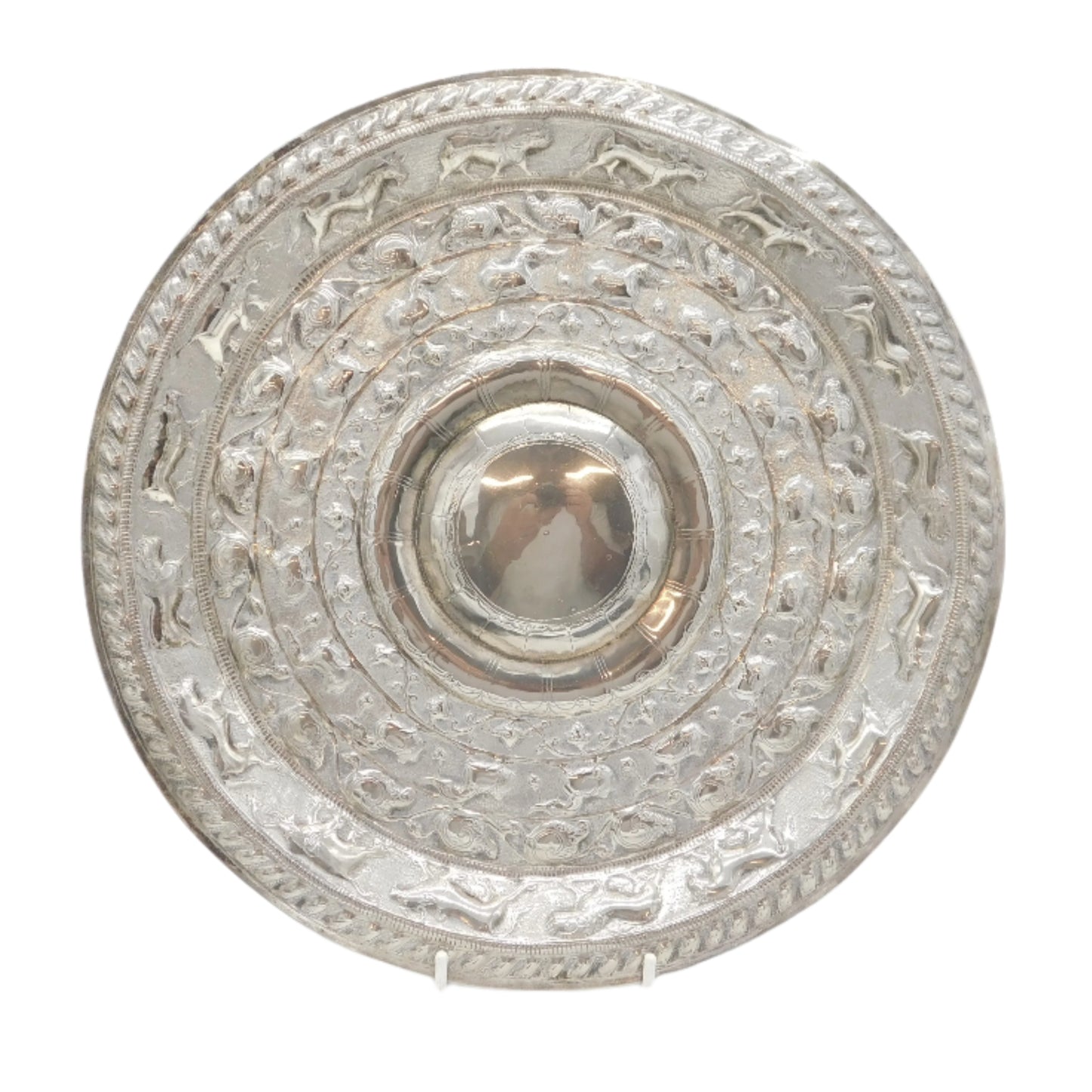 20th Century White Metal Ceylonese Moonstone Salver Dish Antique c1910