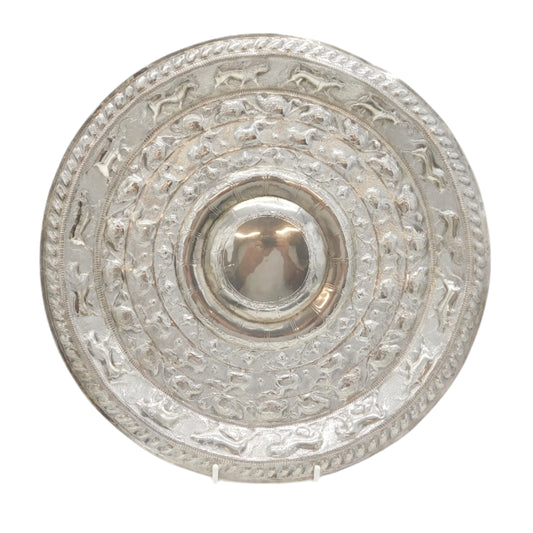 20th Century White Metal Ceylonese Moonstone Salver Dish Antique c1910