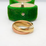 9ct Tri-Colour Gold Trinity Russian Wedding Ring Vintage 1990 London