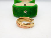 9ct Tri-Colour Gold Trinity Russian Wedding Ring Vintage 1990 London