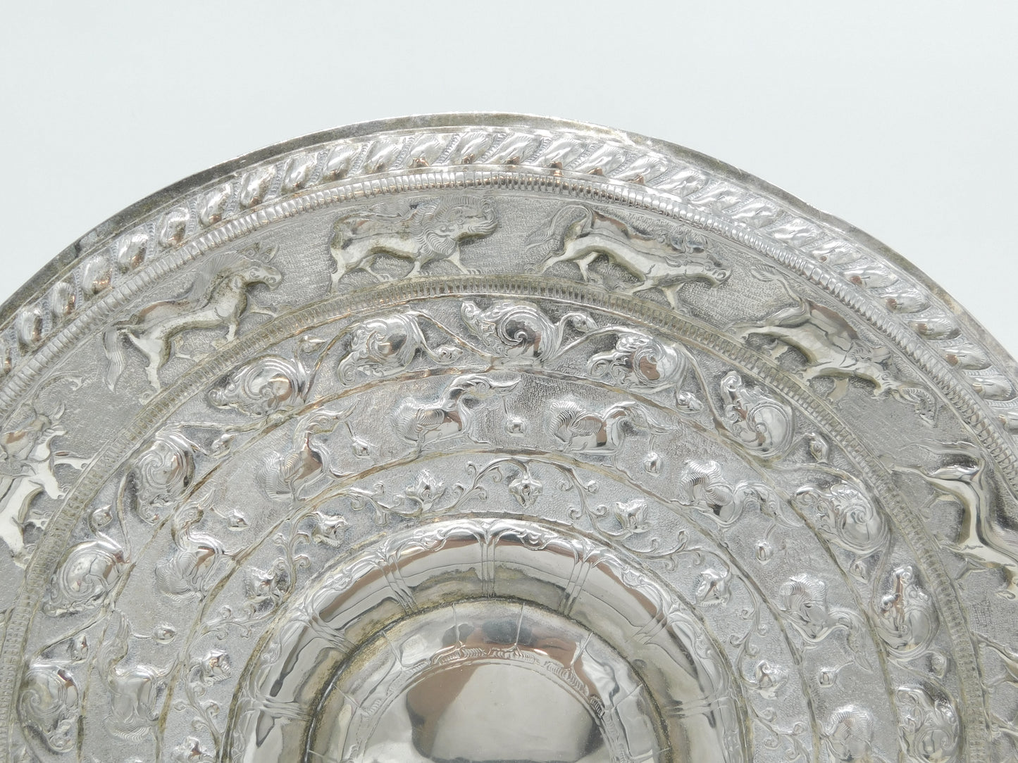 20th Century White Metal Ceylonese Moonstone Salver Dish Antique c1910
