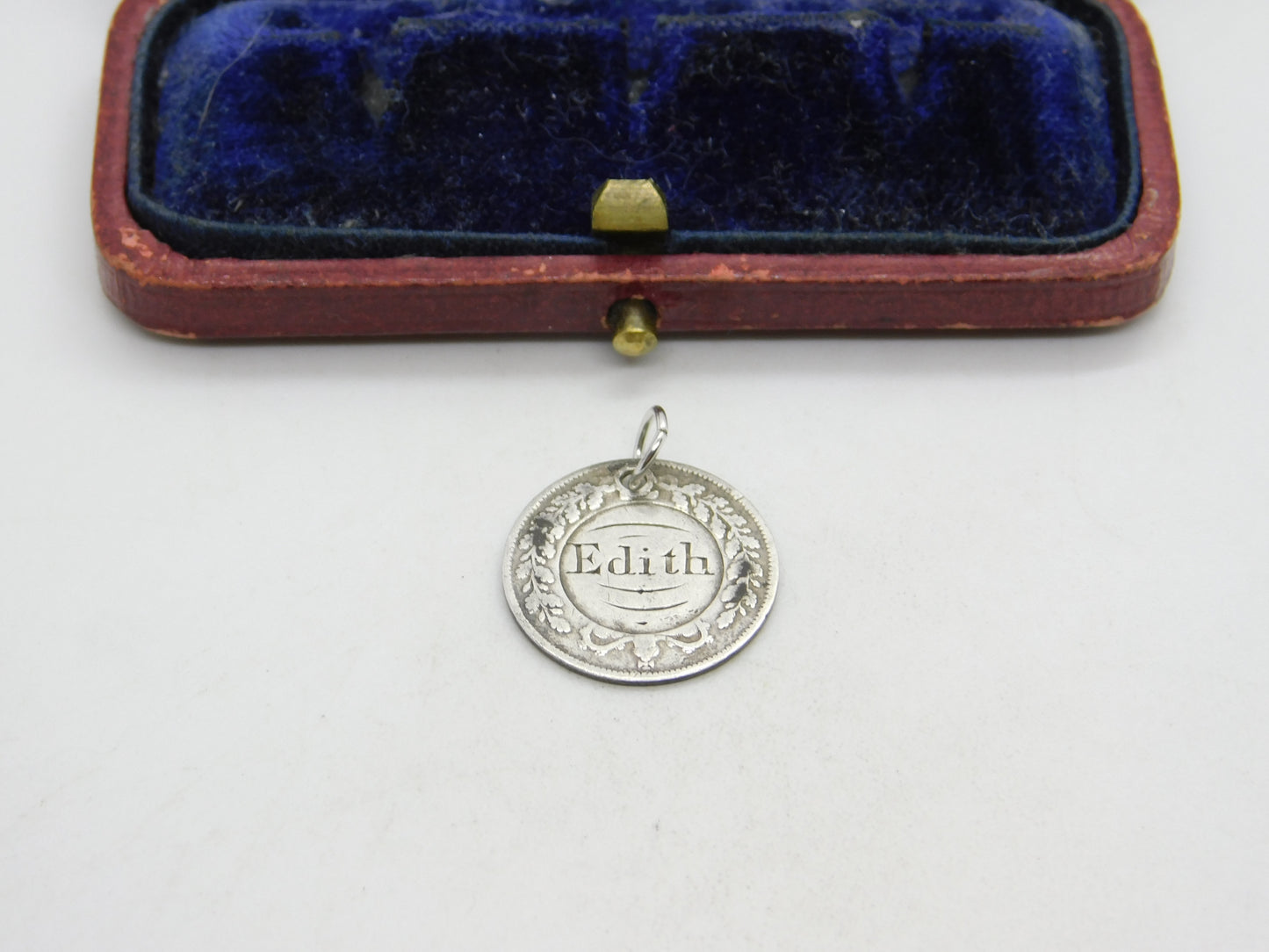 Victorian Sterling Silver 'Edith' Love Token Threepence Coin Charm Pendant c1860