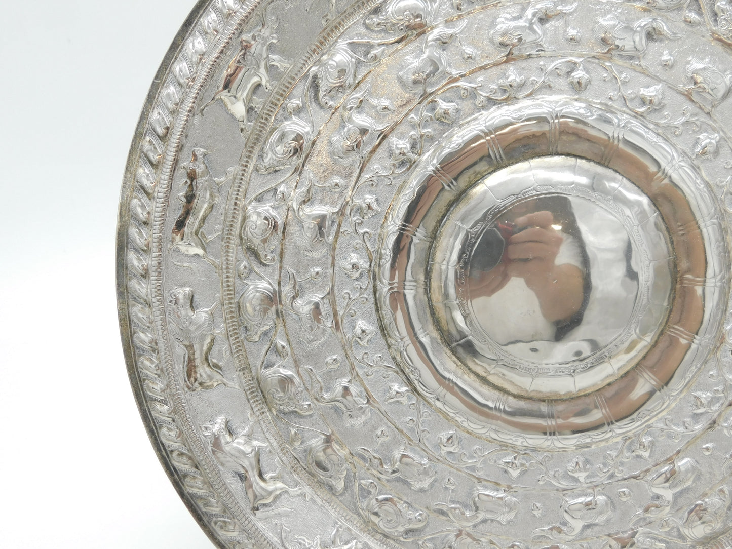 20th Century White Metal Ceylonese Moonstone Salver Dish Antique c1910