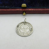 Victorian Sterling Silver 'Edith' Love Token Threepence Coin Charm Pendant c1860