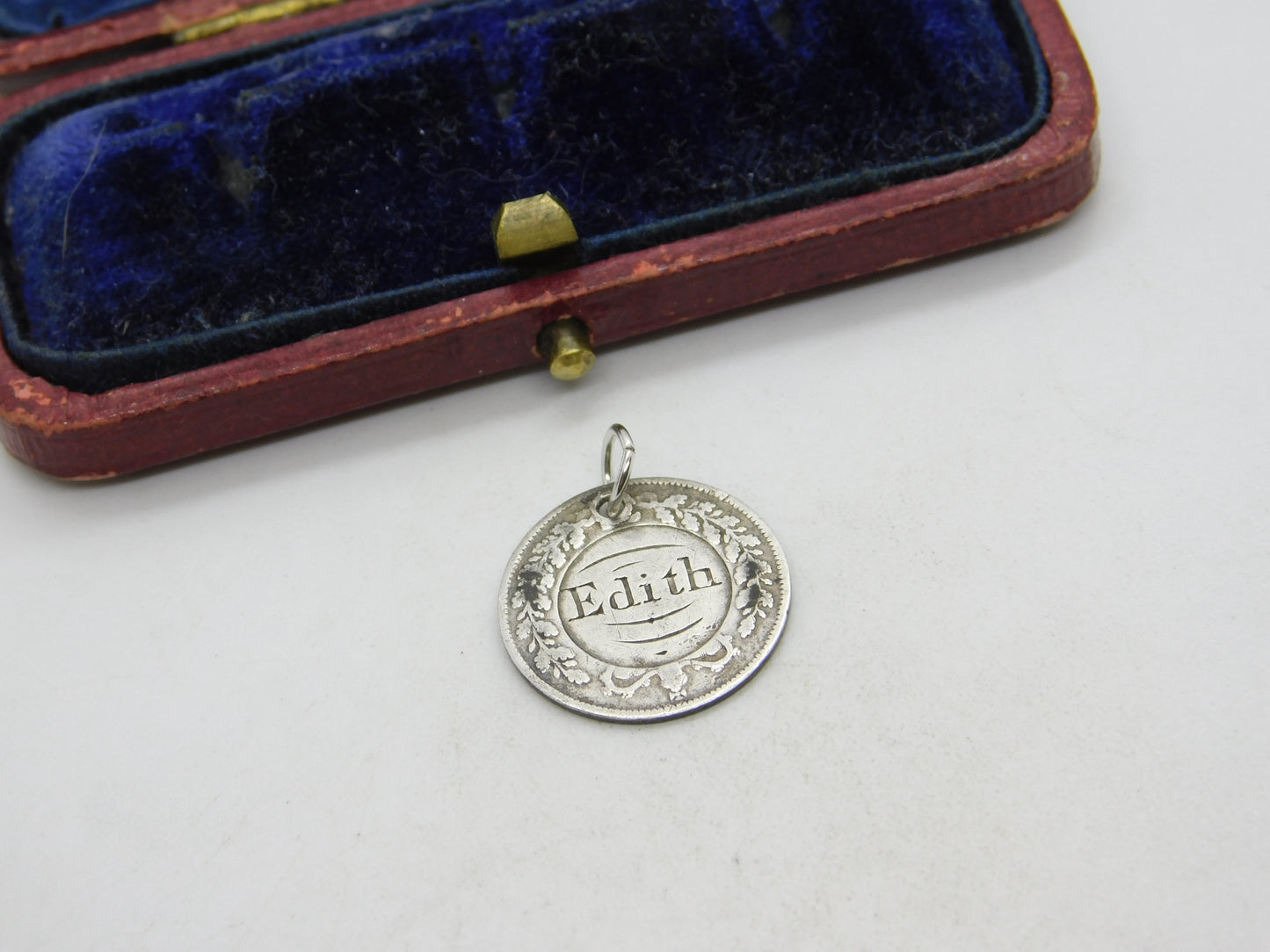 Victorian Sterling Silver 'Edith' Love Token Threepence Coin Charm Pendant c1860