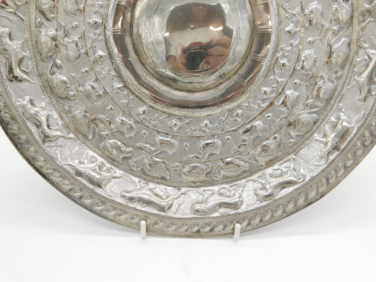 20th Century White Metal Ceylonese Moonstone Salver Dish Antique c1910