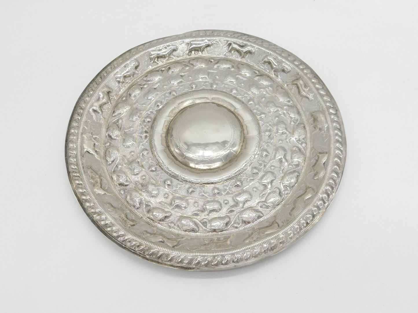 20th Century White Metal Ceylonese Moonstone Salver Dish Antique c1910