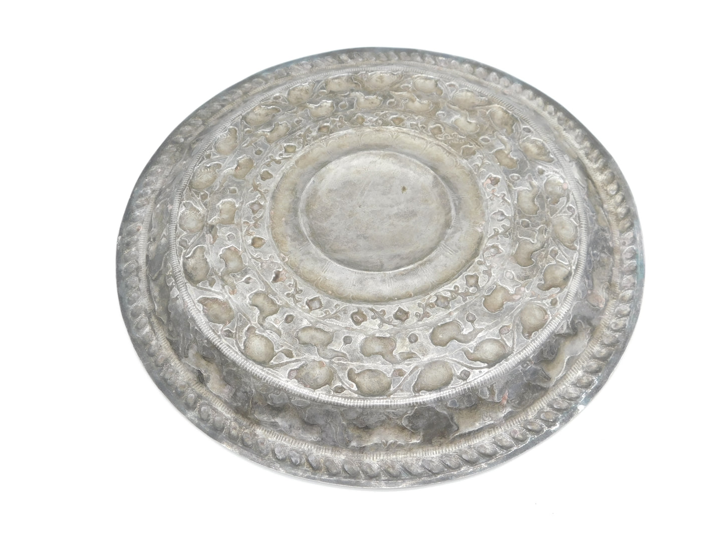 20th Century White Metal Ceylonese Moonstone Salver Dish Antique c1910