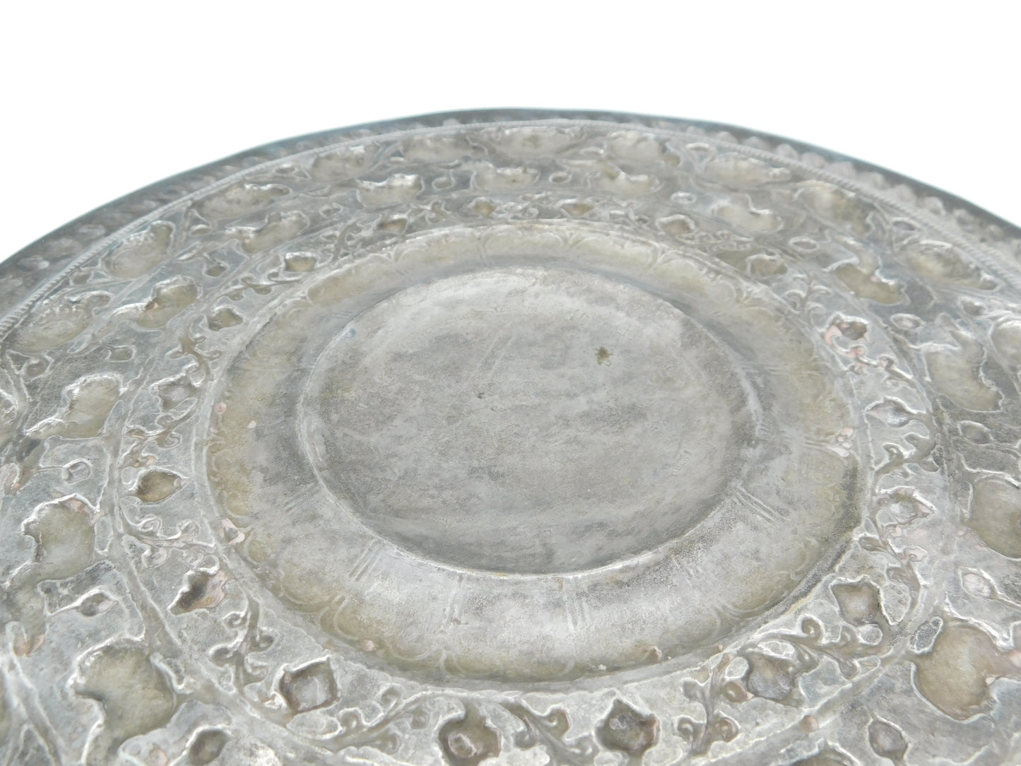 20th Century White Metal Ceylonese Moonstone Salver Dish Antique c1910