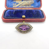 Victorian Sterling Silver Amethyst & Seed Pearl Brooch Antique c1890