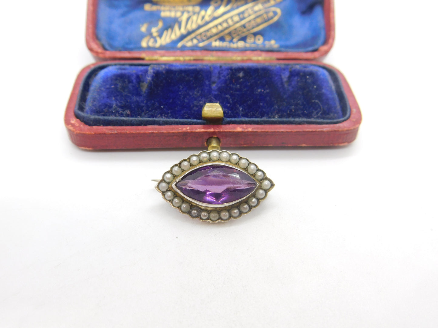 Victorian Sterling Silver Amethyst & Seed Pearl Brooch Antique c1890