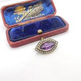 Victorian Sterling Silver Amethyst & Seed Pearl Brooch Antique c1890
