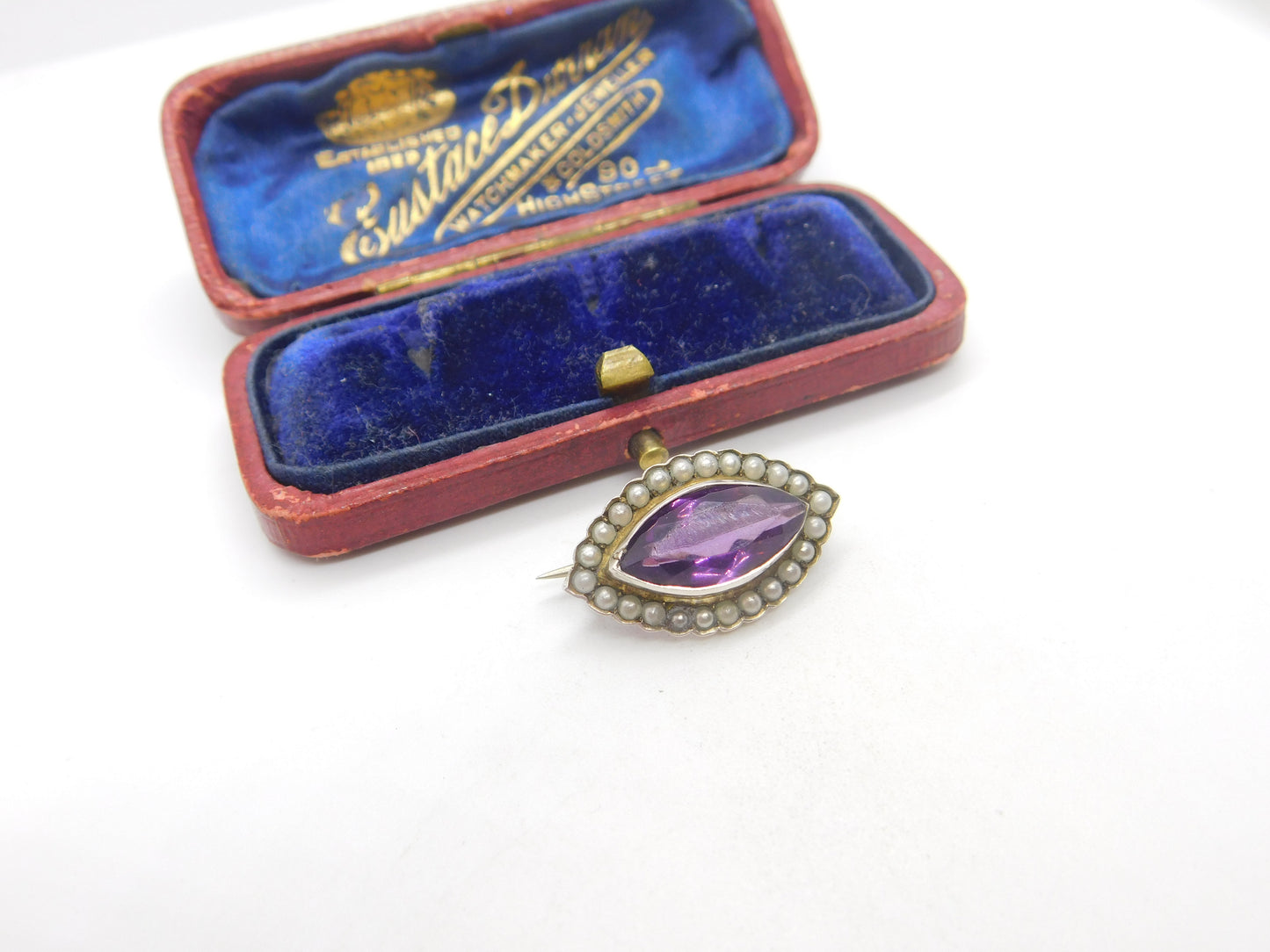 Victorian Sterling Silver Amethyst & Seed Pearl Brooch Antique c1890