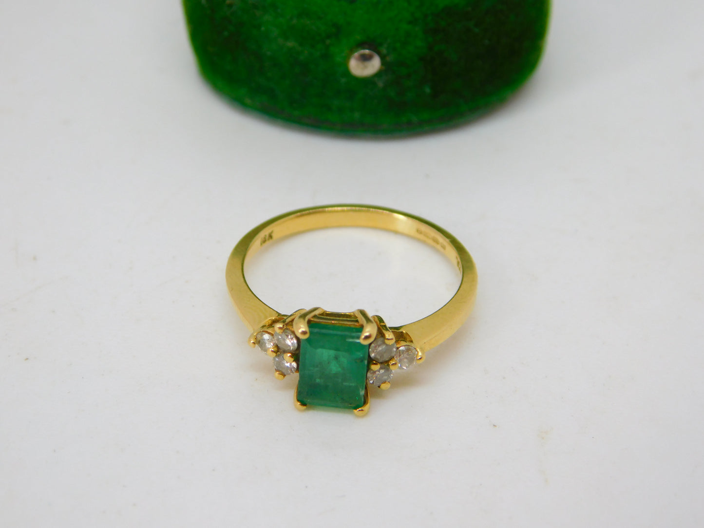 18ct Yellow Gold, 1ct Emerald & Diamond Dress Ring Vintage c2000 Sheffield