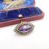 Victorian Sterling Silver Amethyst & Seed Pearl Brooch Antique c1890