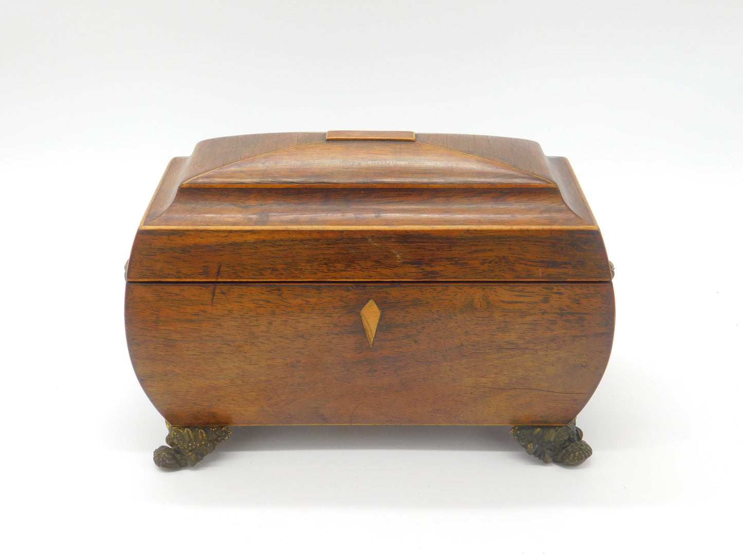 Regency Mahogany Tea Caddy with Ornate Brass Fittings & Interior c1830 Antique