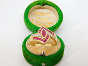 9ct Yellow Gold, Ruby & Diamond Crossover Ring Vintage c2000 Edinburgh