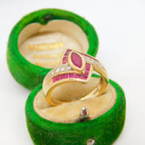9ct Yellow Gold, Ruby & Diamond Crossover Ring Vintage c2000 Edinburgh