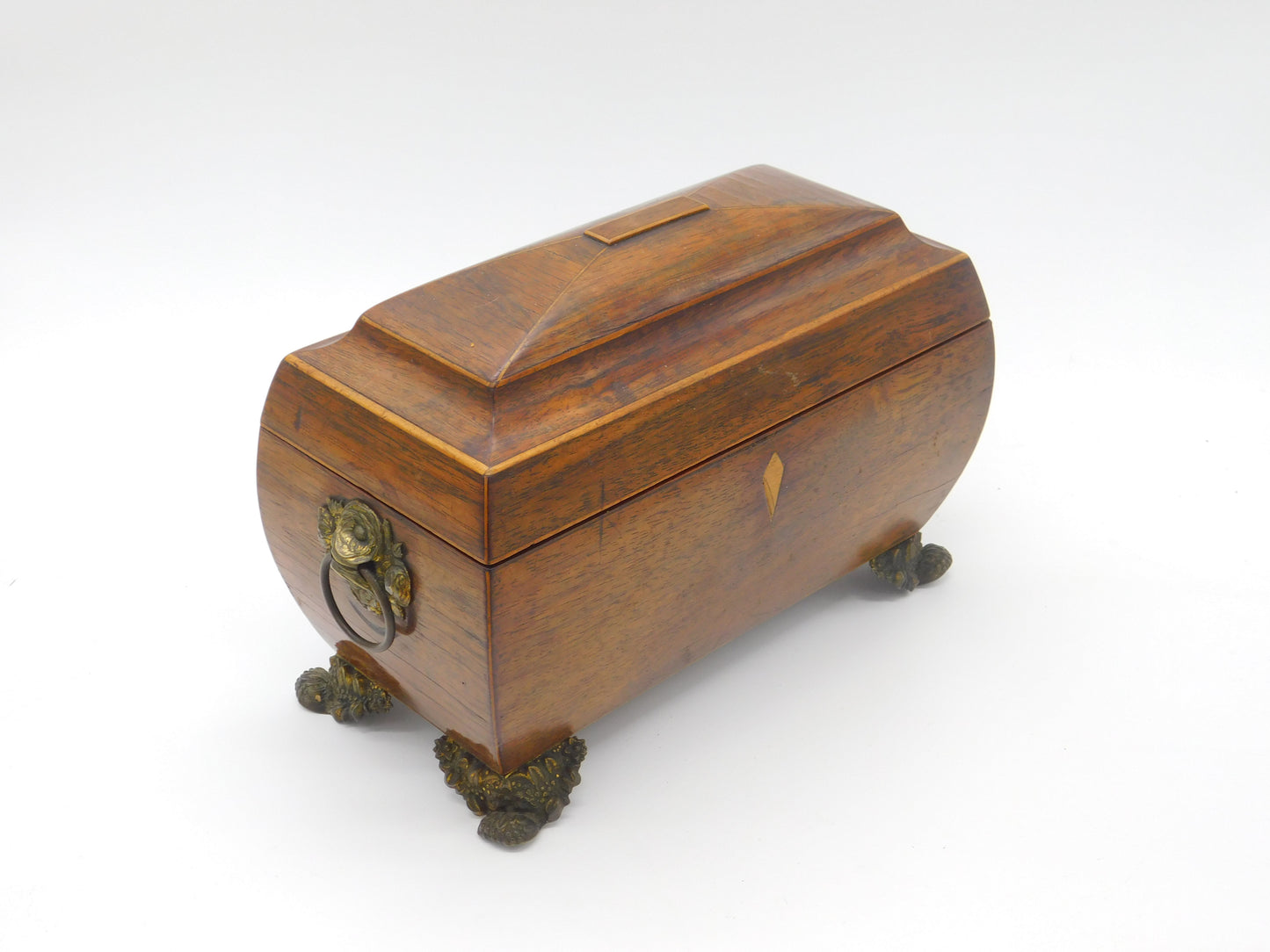 Regency Mahogany Tea Caddy with Ornate Brass Fittings & Interior c1830 Antique