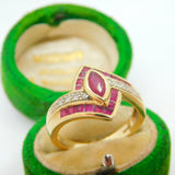 9ct Yellow Gold, Ruby & Diamond Crossover Ring Vintage c2000 Edinburgh