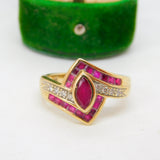 9ct Yellow Gold, Ruby & Diamond Crossover Ring Vintage c2000 Edinburgh