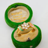 18ct Yellow Gold, Spinel & Pink-Green Enamel Floral Cluster Ring Vintage c1990