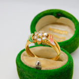 18ct Yellow Gold, Spinel & Pink-Green Enamel Floral Cluster Ring Vintage c1990