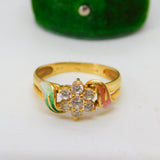 18ct Yellow Gold, Spinel & Pink-Green Enamel Floral Cluster Ring Vintage c1990