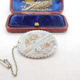 Victorian 9ct Rose Gold on Sterling Silver Floral Sweetheart Brooch 1888 Antique