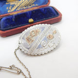 Victorian 9ct Rose Gold on Sterling Silver Floral Sweetheart Brooch 1888 Antique